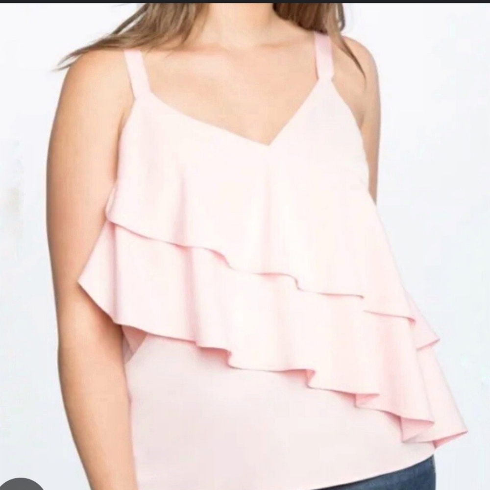 Eloquii Pink Asymmetrical Ruffle Tank Top